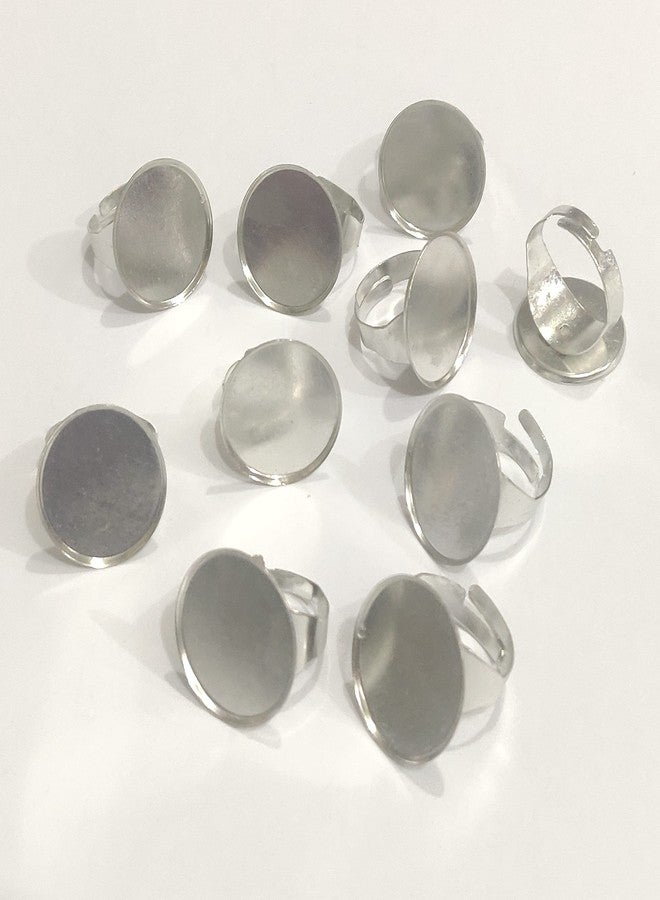 Excellentcrafts Adjustable Ring Blank Inner Bezel Setting Base Tray for Cameo Cabochons Pearls Antique Bronze Jewelry Ring Findings (10 pcs) (Silver, Combo1) - Image 1